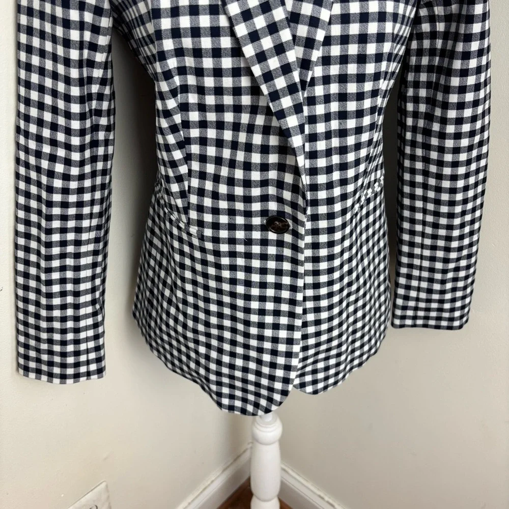 J. Crew Parke Blazer In Navy Blue and White Gingham Size 6 NWOT